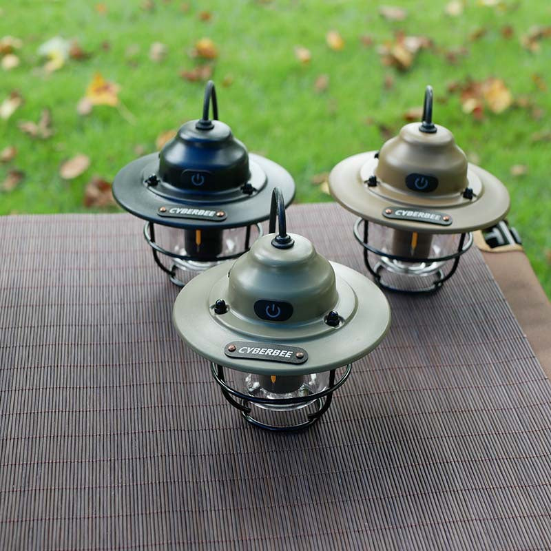 Retro LED Camping Lantern with Multiple Light Modes - USB Rechargeable, Hanging Design(black)
