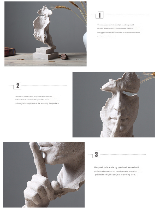 Sandstone color Modern 'Silence is Golden' Abstract Sculpture - Nordic Resin Art Statue for Office & Living Room Decor