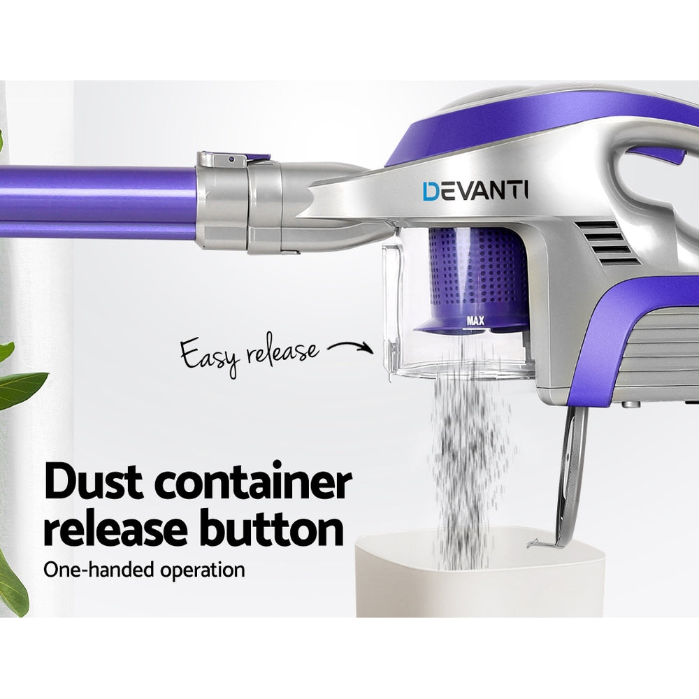 Devanti Stick Vacuum Cleaner Cordless HEPA Filter Purple 150W