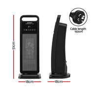 Devanti 2000W Ceramic Tower Heater Space Heaters Indoor Oscillating Black