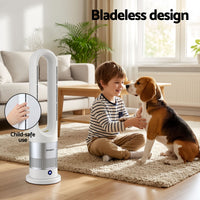 Devanti Bladeless Tower Fan Heater and Cooler 2in1 Portable Oscillation Fan for Bedroom Room Office Use White