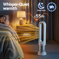 Devanti Bladeless Tower Fan Heater and Cooler 2in1 Portable Oscillation Fan for Bedroom Room Office Use White
