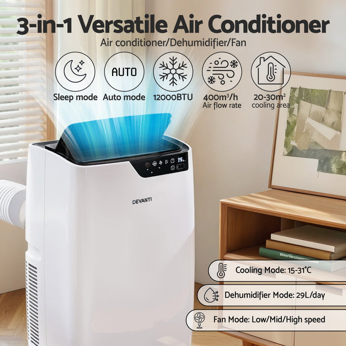 Devanti Portable Air Conditioner Dehumidifier Fan 12000BTU