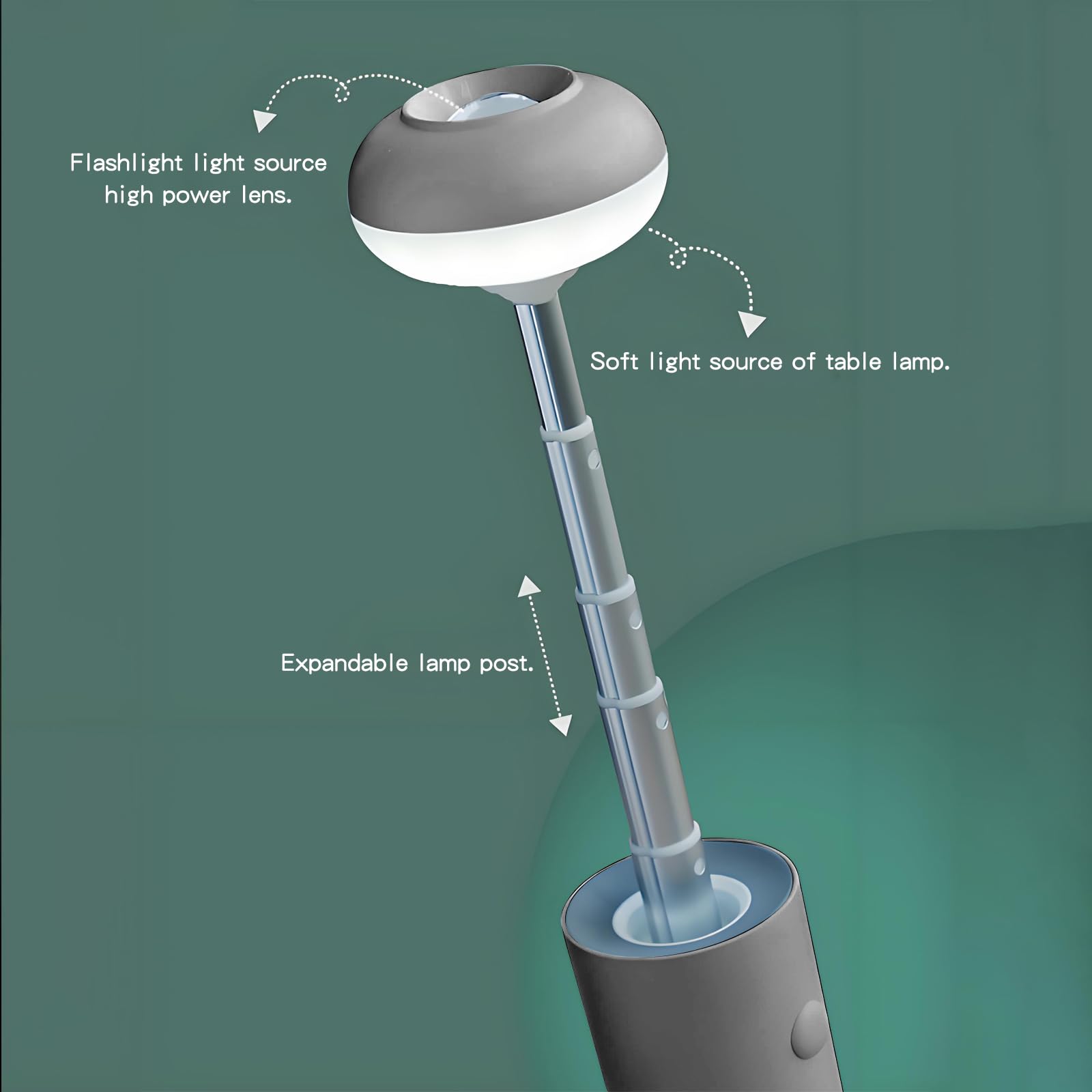 Portable Telescopic Camping Light with 5000mAh Battery â€“ Rechargeable, IPX65 Waterproof, Magnetic & Multi-Mode Outdoor Lamp (Grey)