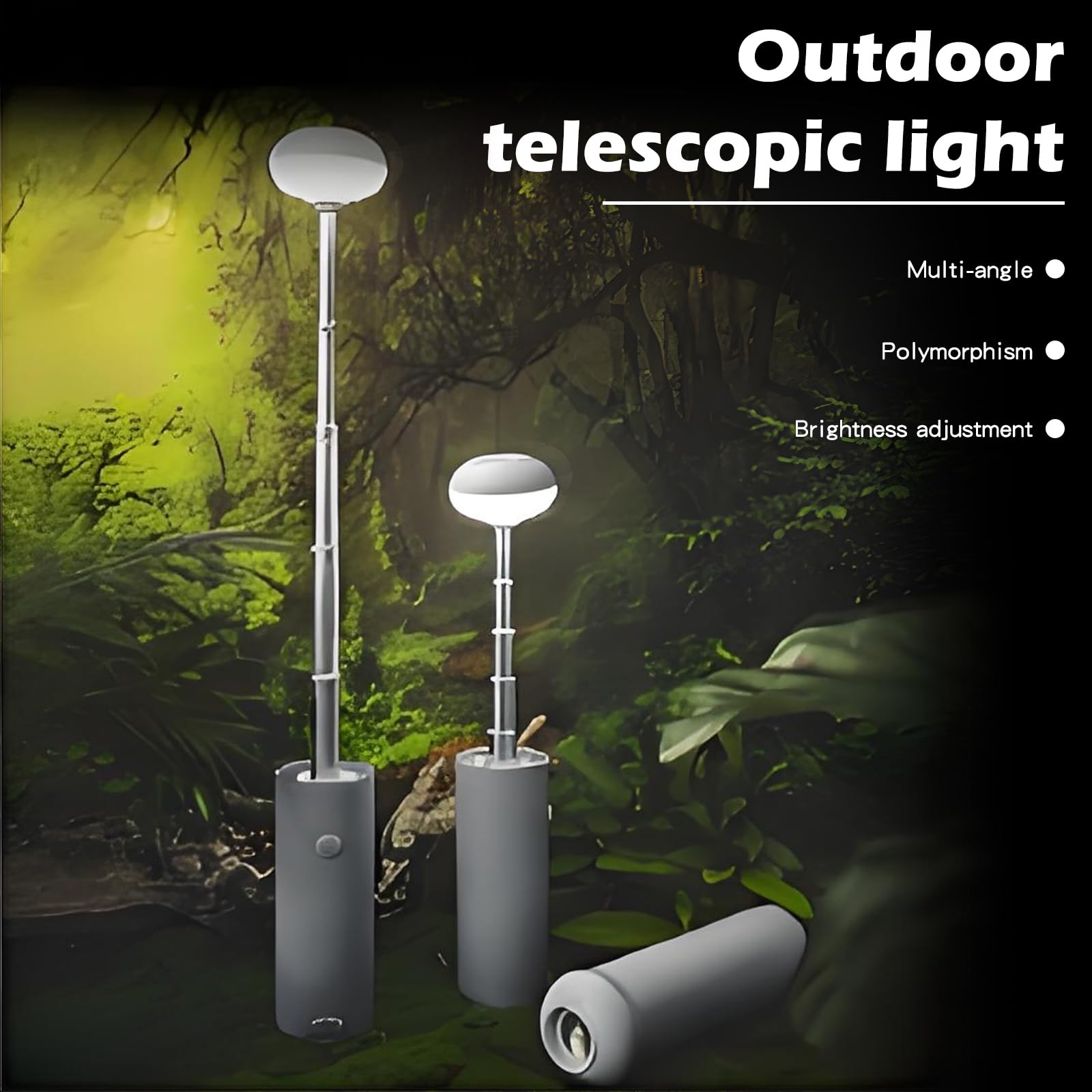 Portable Telescopic Camping Light with 5000mAh Battery â€“ Rechargeable, IPX65 Waterproof, Magnetic & Multi-Mode Outdoor Lamp (Grey)