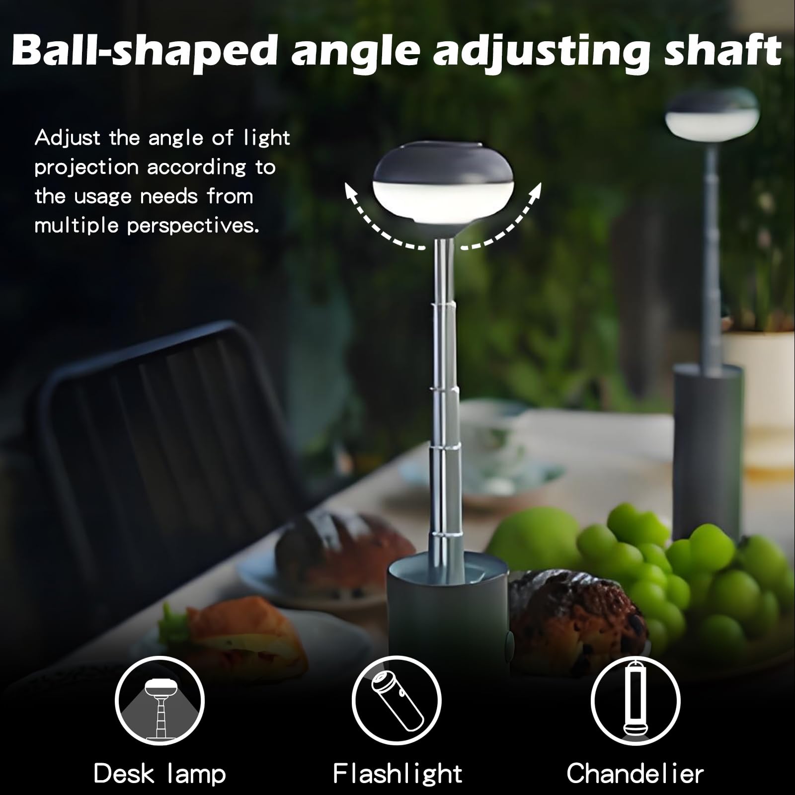 Portable Telescopic Camping Light with 5000mAh Battery â€“ Rechargeable, IPX65 Waterproof, Magnetic & Multi-Mode Outdoor Lamp (Grey)