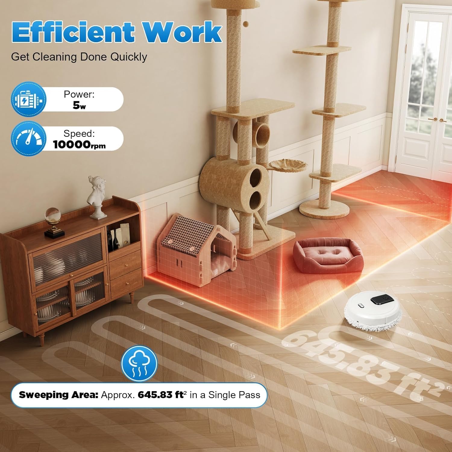 Smart Mopping Robot with Spray & Humidifier – Automatic Floor Cleaner for Hard Floors, Dry and Wet Cleaning, Pet Hair Removal, Compact Design (White)