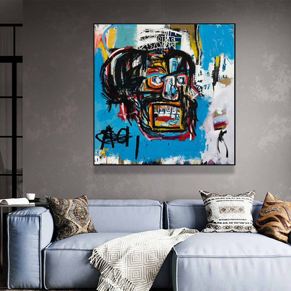 Oceans Blue Head By Basquiat – Black Frame Canvas
