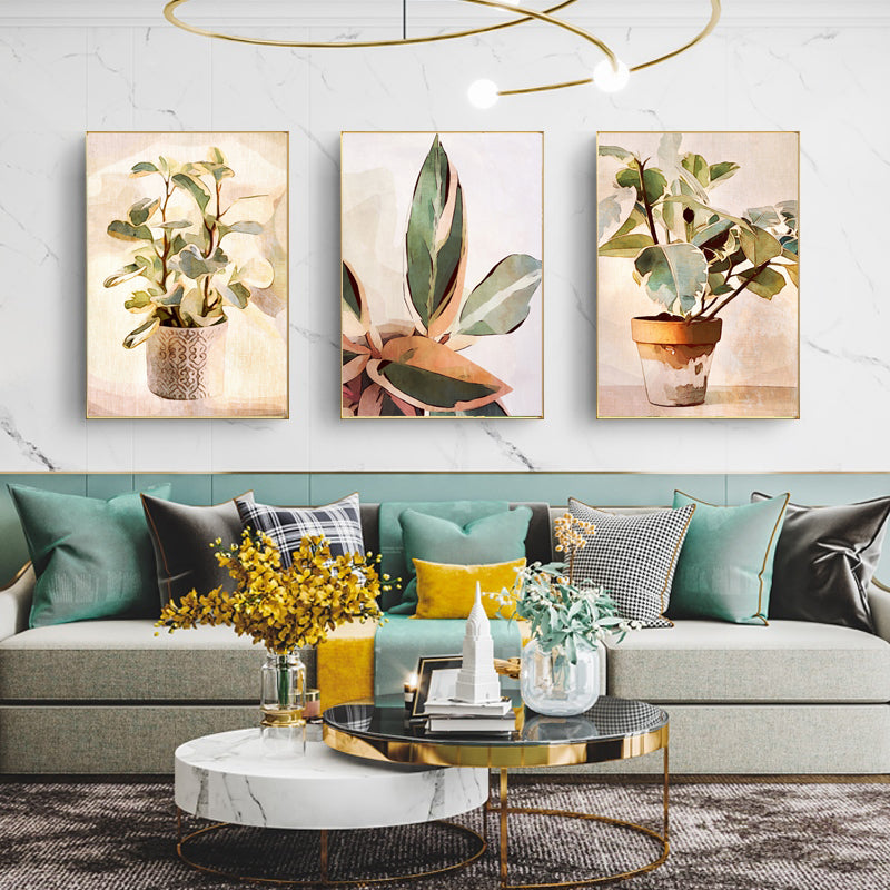 Oceans Botanical Leaves Watercolour – Gold Frame Canvas (Set of 3)