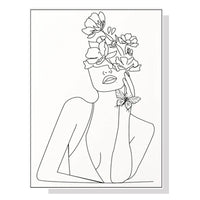 Oceans Line Art Girl – White Frame Canvas