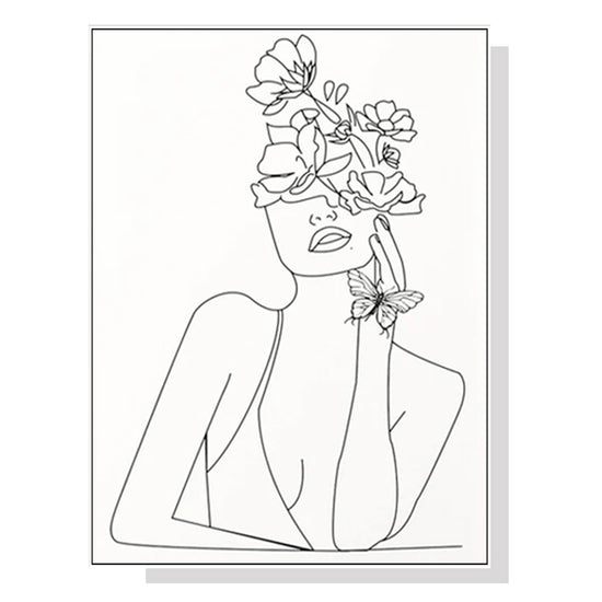 Oceans Line Art Girl – White Frame Canvas