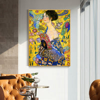 Oceans Lady With A Fan By Klimt – Gold Frame Canvas