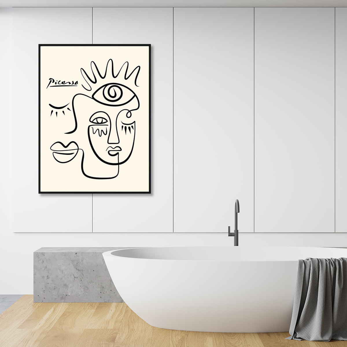 Oceans Line Art By Pablo Picasso – Black Frame Canvas