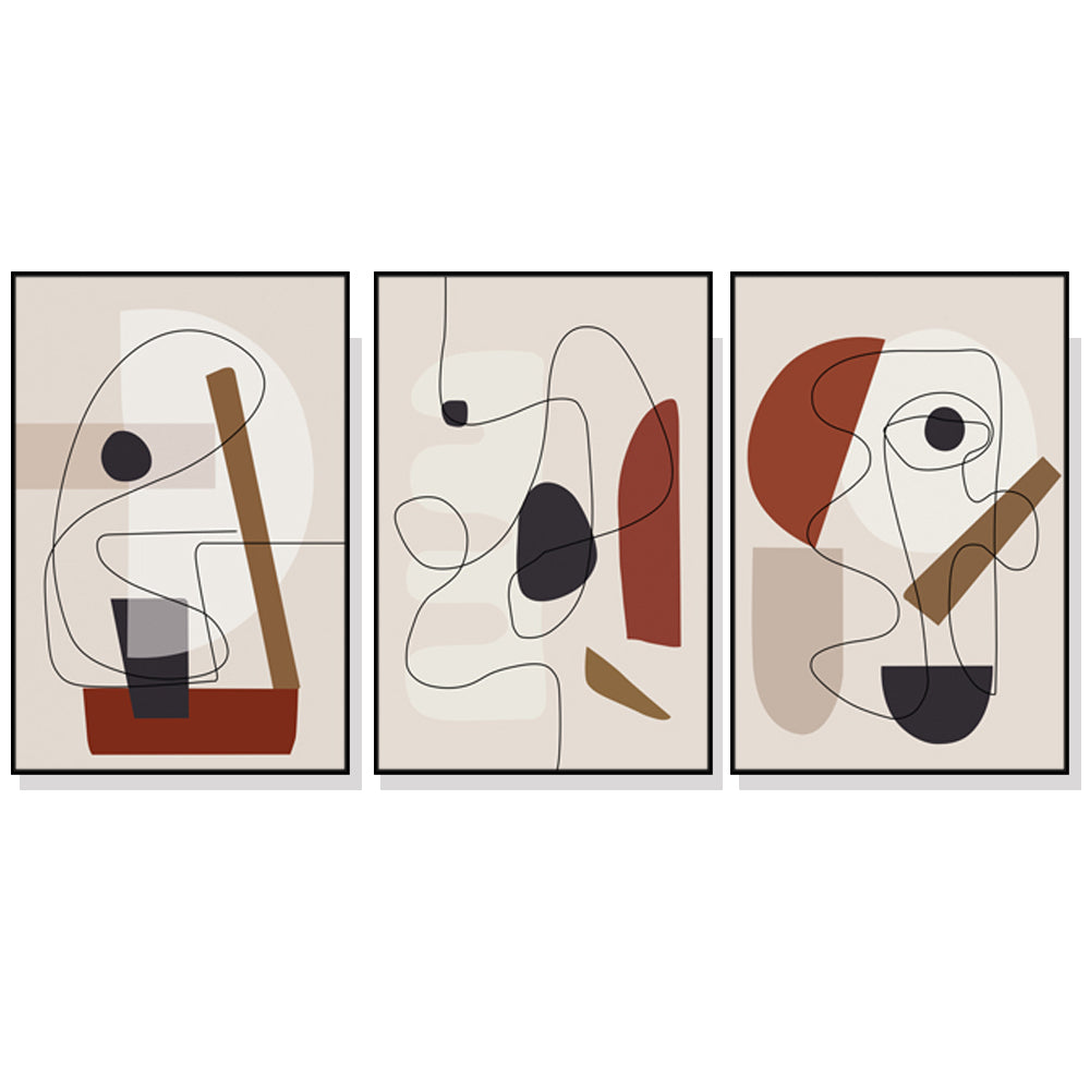 Oceans Abstract Line Art By Picasso – Black Frame Canvas (Set of 3)