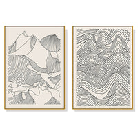 Oceans Line Art Mountain – Gold Frame Canvas (Set of 2)
