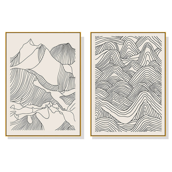 Oceans Line Art Mountain – Gold Frame Canvas (Set of 2)