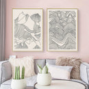 Oceans Line Art Mountain – Gold Frame Canvas (Set of 2)