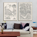 Oceans Line Art Mountain – Gold Frame Canvas (Set of 2)