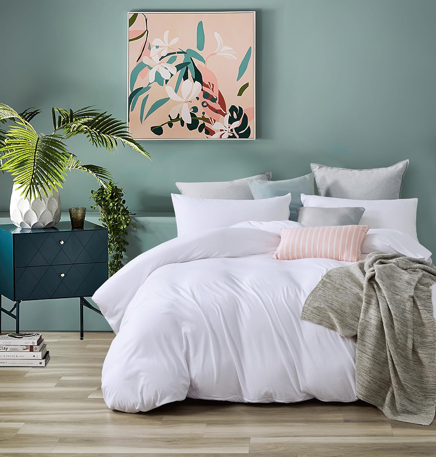 Cotton Quilt Cover Set - White - Queen