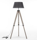 LARGE TRIPOD FLOOR LAMP Linen Shade Modern Light Retro Vintage Wooden