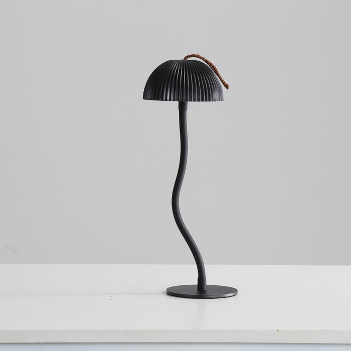 Corrugated Black Lamp Cap Elegant Curved Stem Mushroom Desk Lamp - Adjustable LED Table Light