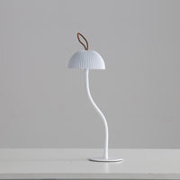 Corrugated White Lamp Cap Elegant Curved Stem Mushroom Desk Lamp - Adjustable LED Table Light