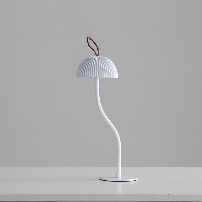 Corrugated White Lamp Cap Elegant Curved Stem Mushroom Desk Lamp - Adjustable LED Table Light