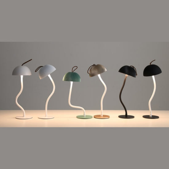 Corrugated White Lamp Cap Elegant Curved Stem Mushroom Desk Lamp - Adjustable LED Table Light