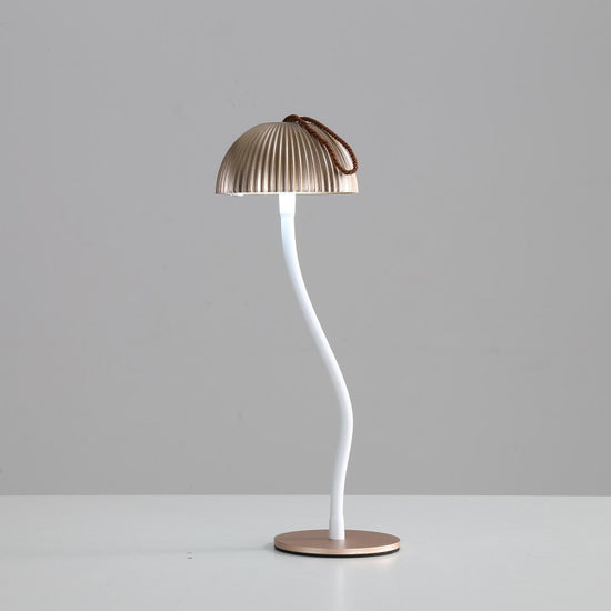 Corrugated Gold Lamp Cap Elegant Curved Stem Mushroom Desk Lamp - Adjustable LED Table Light