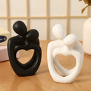 Black Romantic Couple Figurine with Heart Design - Modern Minimalist Decorative Statue