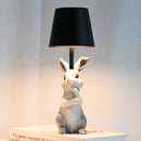 Grey Bunny Black Lampshade Adorable Rabbit Resin Table Lamp - 3-Color LED, USB Rechargeable, Touch Dimming