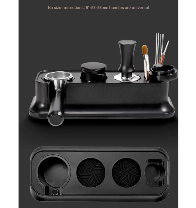 Black Espresso Coffee Tamping Station - Barista Tool Organizer for 51/53/58mm Portafilter, Tamper & Distributor