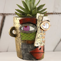 Abstract Face Planter Pot - Artistic Resin Decor for Succulents & Plants (Antique Style - 12.5*12*9CM)