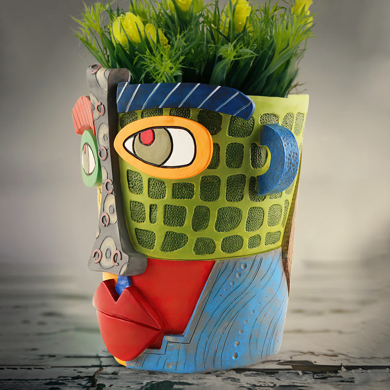 Abstract Face Planter Pot - Artistic Resin Decor for Succulents & Plants (Colorful models - 12.5*12*9CM)