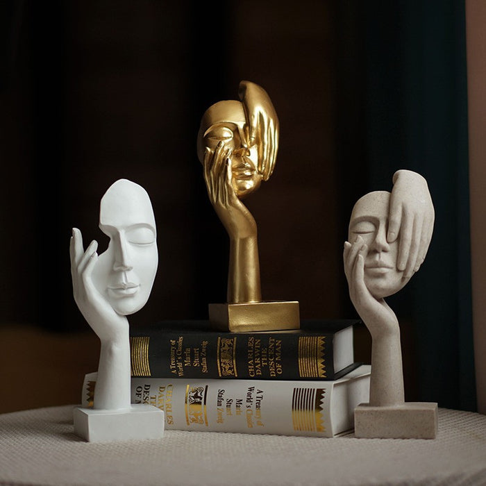 Gold Style 3 Elegant Abstract Face Sculpture - Modern Resin Art Figurine, Hand & Mask Home Decor Accent