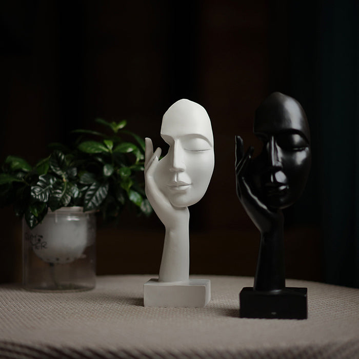 Black Style 2 Elegant Abstract Face Sculpture - Modern Resin Art Figurine, Hand & Mask Home Decor Accent