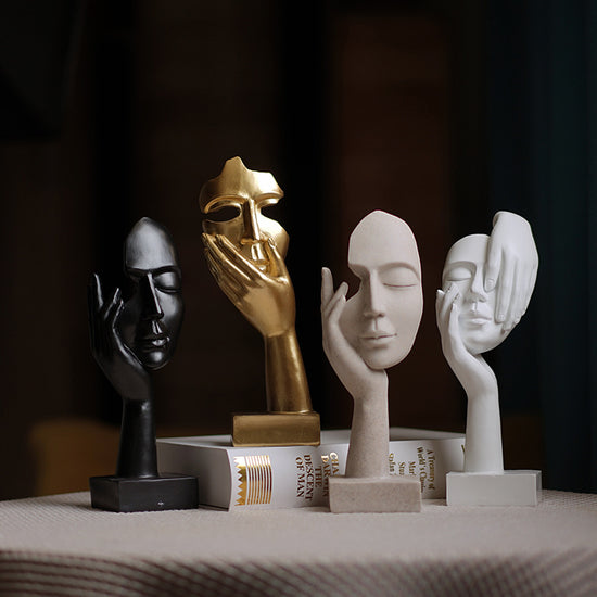 White Style 3 Elegant Abstract Face Sculpture - Modern Resin Art Figurine, Hand & Mask Home Decor Accent