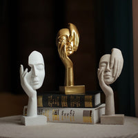 White Style 3 Elegant Abstract Face Sculpture - Modern Resin Art Figurine, Hand & Mask Home Decor Accent