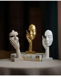 White Style 3 Elegant Abstract Face Sculpture - Modern Resin Art Figurine, Hand & Mask Home Decor Accent