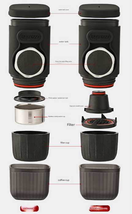 Portable Hand-Press Espresso Maker - Compact Capsule & Powder Coffee Machine