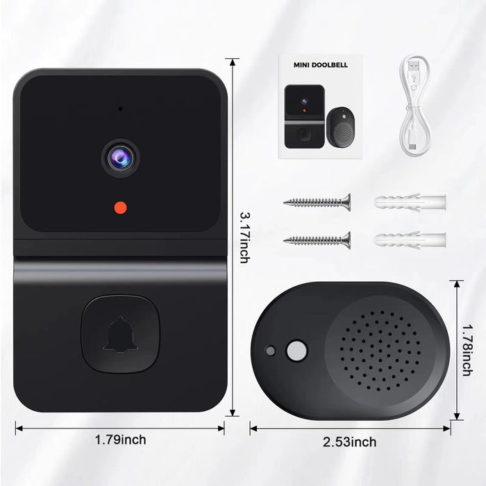 Mini Smart Video Doorbell - 480P Wide-Angle Lens, Two-Way Audio & Night Vision(black)