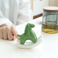 Pink Modern Ceramic Rocking Horse Ornament - Cute Porcelain Figurine for Desk & Shelf Decor