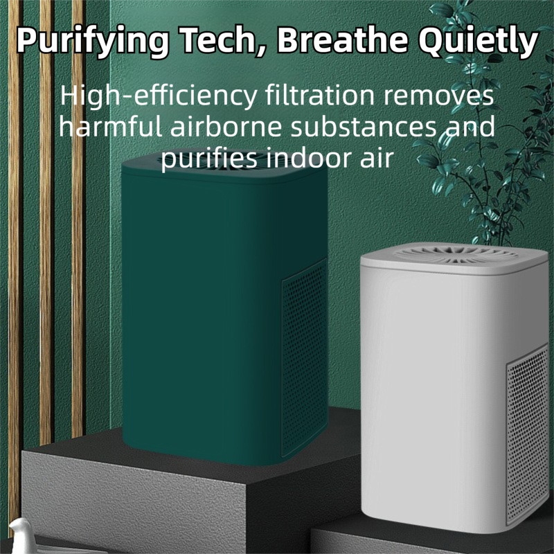 Compact Desktop Air Purifier Dual Carbon Filter – White
